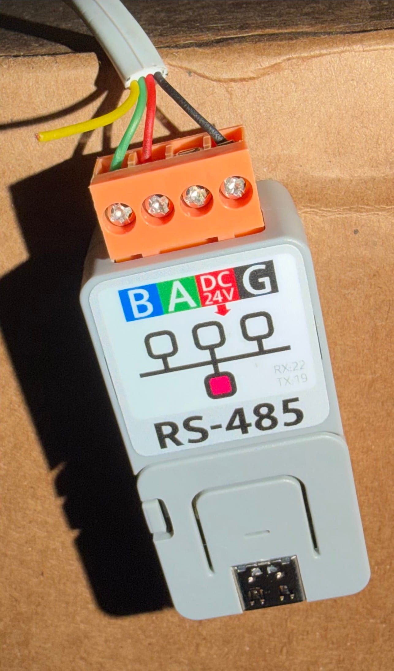 M5Stack Atom RS485 K045 during bench wiring for ESPHome-EcoNet